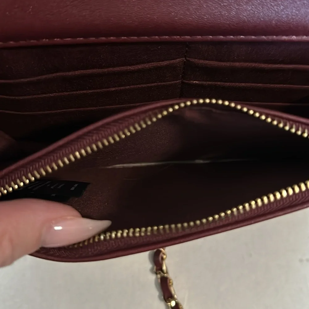 BEBE Sophia crossbody purse burgundy quilted gold hardware BNWOT